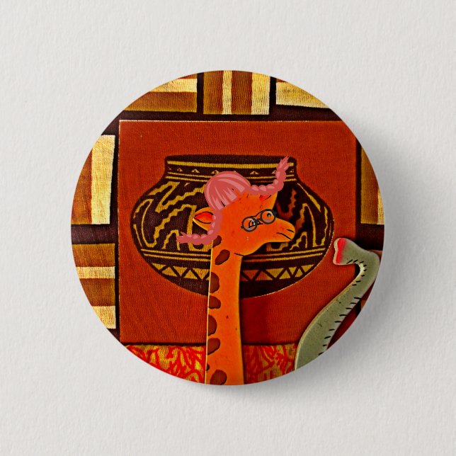 Giraffe Hat Art Print Button (Vorderseite)