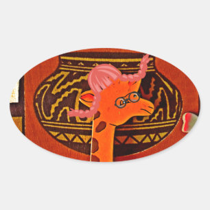 Giraffe Hat Art Print Ovaler Aufkleber