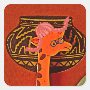 Giraffe Hat Art Print Quadratischer Aufkleber