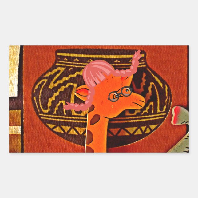 Giraffe Hat Art Print Rechteckiger Aufkleber (Vorderseite)