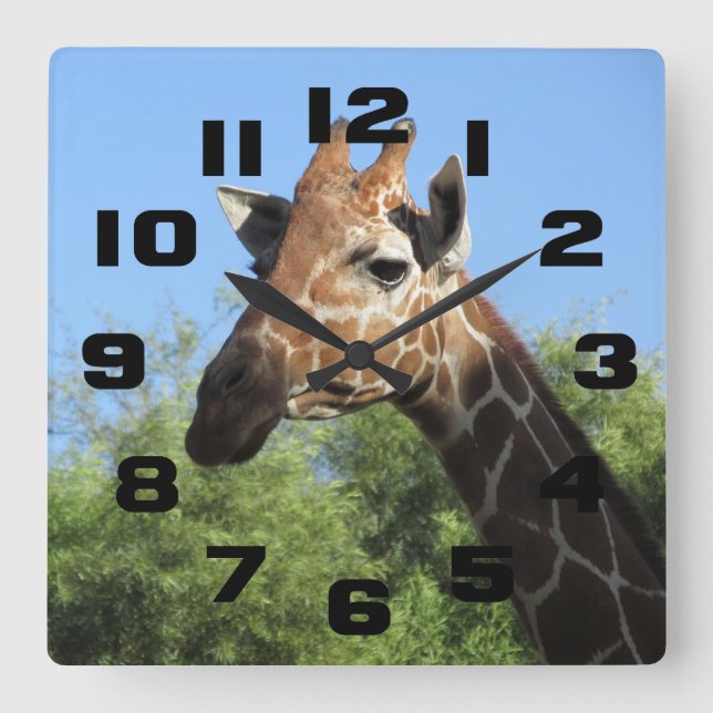 Giraffe Head Clock Quadratische Wanduhr (Vorderseite)