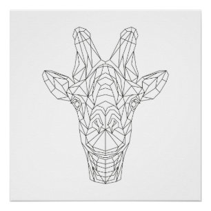 Giraffe Head Geometric Black & White Modern Art Poster