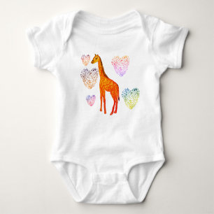 Giraffe Hearts Jersey Bodysuit Baby Strampler