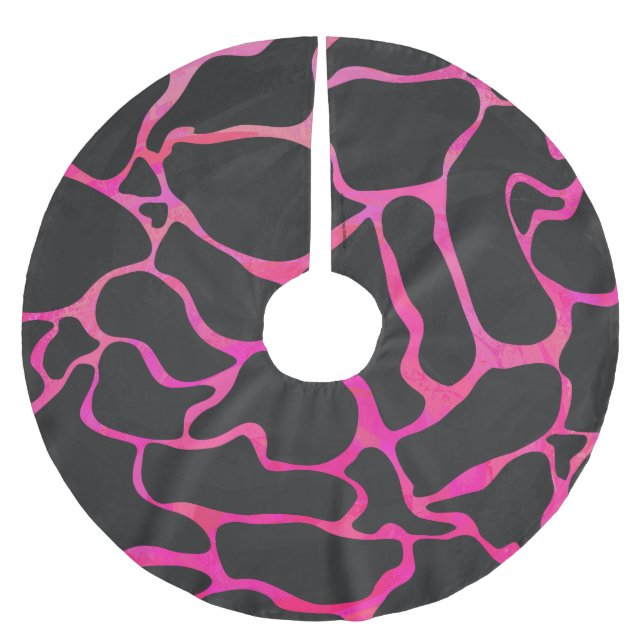 Giraffe Heiß rosa und Schwarz Polyester Weihnachtsbaumdecke (Vorderseite)