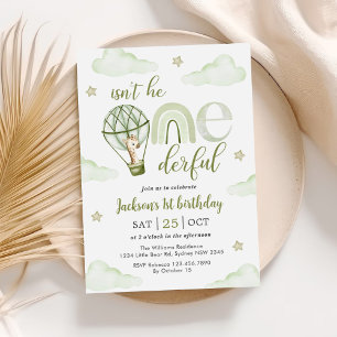 Giraffe Hot Air Ballon Green Boy 1. Geburtstag Einladung