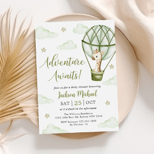 Giraffe Hot Air Ballon Green Boy Baby Shower Einladung