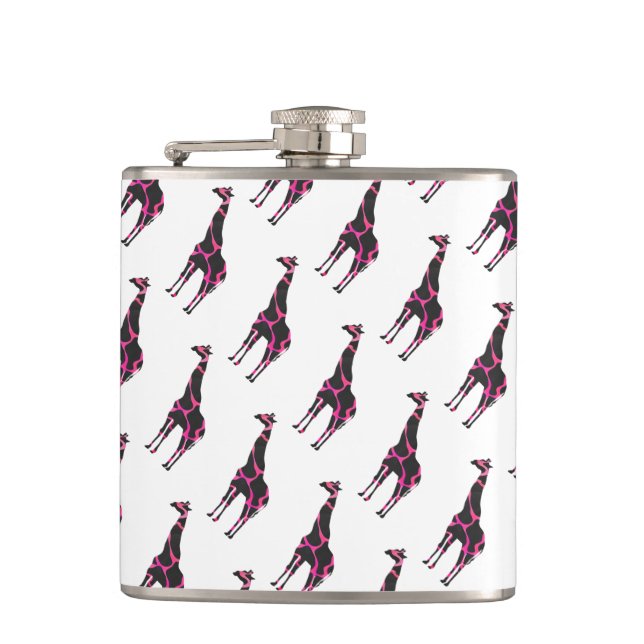 Giraffe Hot Pink und Black Silhouette Flachmann (Vorderseite)