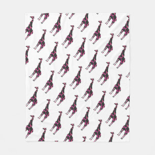 Giraffe Hot Pink und Black Silhouette Fleecedecke