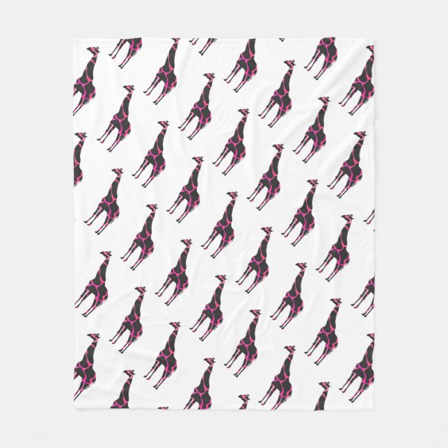 Giraffe Hot Pink und Black Silhouette Fleecedecke (Vorderseite)