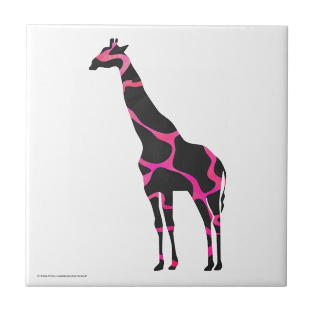 Giraffe Hot Pink und Black Silhouette Fliese (Vorderseite)