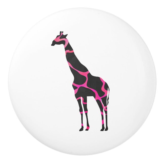 Giraffe Hot Pink und Black Silhouette Keramikknauf (Vorderseite)
