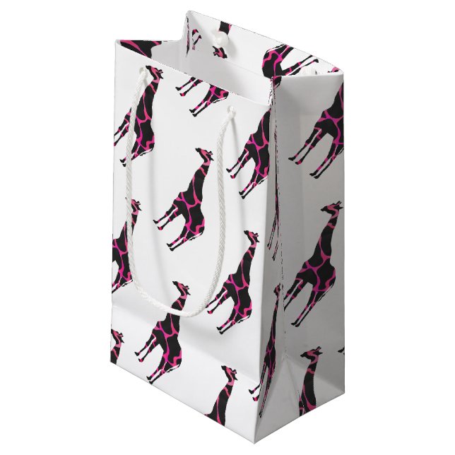 Giraffe Hot Pink und Black Silhouette Kleine Geschenktüte (Vorderseite Schrägansicht)