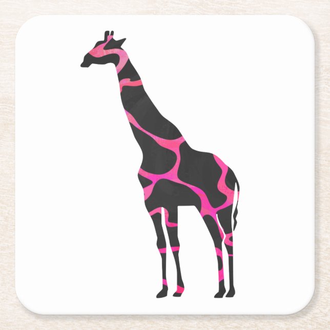 Giraffe Hot Pink und Black Silhouette Rechteckiger Pappuntersetzer (Vorderseite)