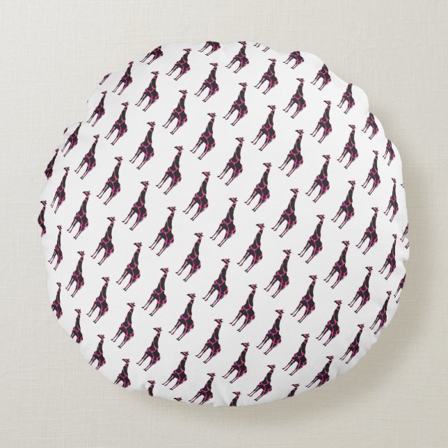 Giraffe Hot Pink und Black Silhouette Rundes Kissen (Vorderseite)