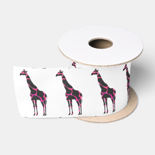 Giraffe Hot Pink und Black Silhouette Satinband