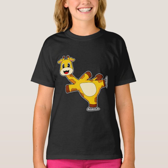 Giraffe Ice Skaten Ice Skate Wintersport T-Shirt (Vorderseite)