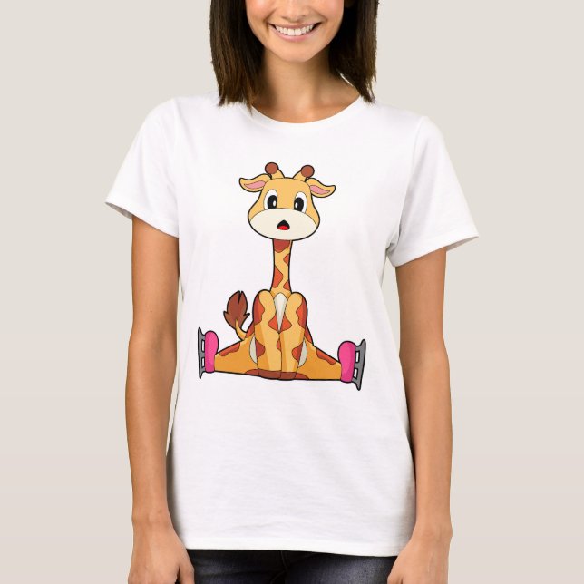 Giraffe Ice skating Ice skates Winter sports T-Shirt (Vorderseite)