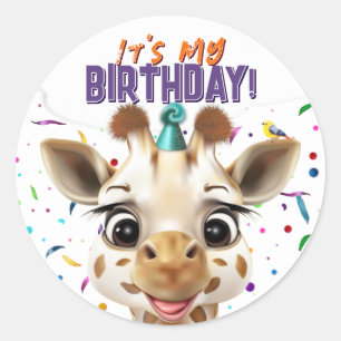 Giraffe Ich habe Geburtstag Runder Aufkleber