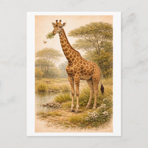 Giraffe-Illustration im Vintage-Stil Postkarte