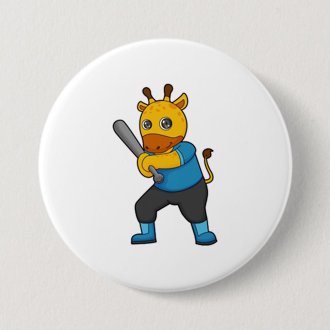 Giraffe im Baseball mit Baseballschläger Button (Vorderseite)