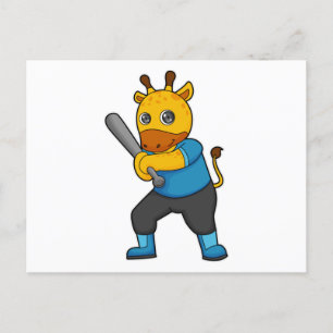 Giraffe im Baseball mit Baseballschläger Postkarte