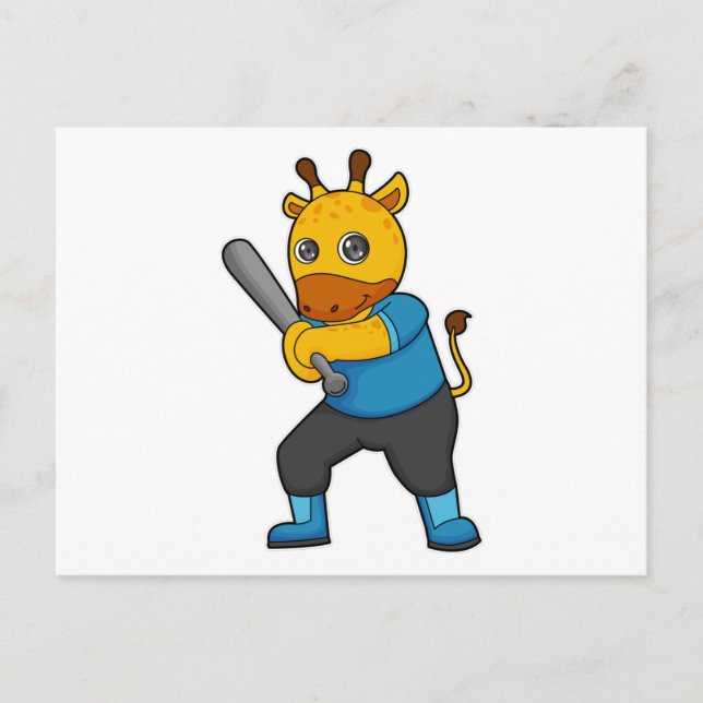 Giraffe im Baseball mit Baseballschläger Postkarte (Vorderseite)