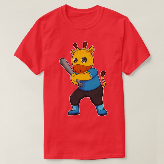 Giraffe im Baseball mit Baseballschläger T-Shirt (Design vorne)