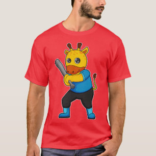 Giraffe im Baseball mit Baseballschläger T-Shirt