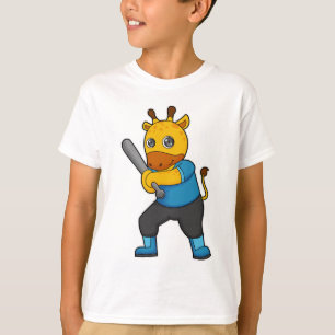 Giraffe im Baseball mit Baseballschläger T-Shirt