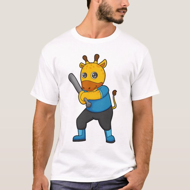 Giraffe im Baseball mit Baseballschläger T-Shirt (Vorderseite)