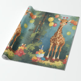 Giraffe im Dschungel mit Kuchen | Schleifpapier Geschenkpapier