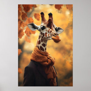Giraffe im Herbstkleid Kunstprint, Herbst Poster