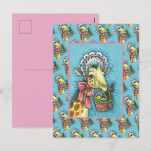 GIRAFFE IM NIEDLICHEN FRÜHJAHRESBONNET, EGG BASKET FEIERTAGSPOSTKARTE