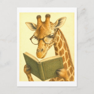 Giraffe im Vintage-Stil lesend Postkarte