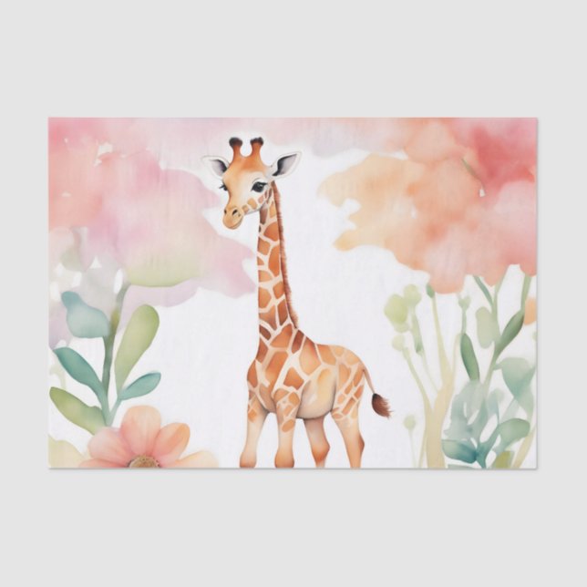 Giraffe im Wasserfarbenfeld von Blume Seidenpapier (Vorderseite)