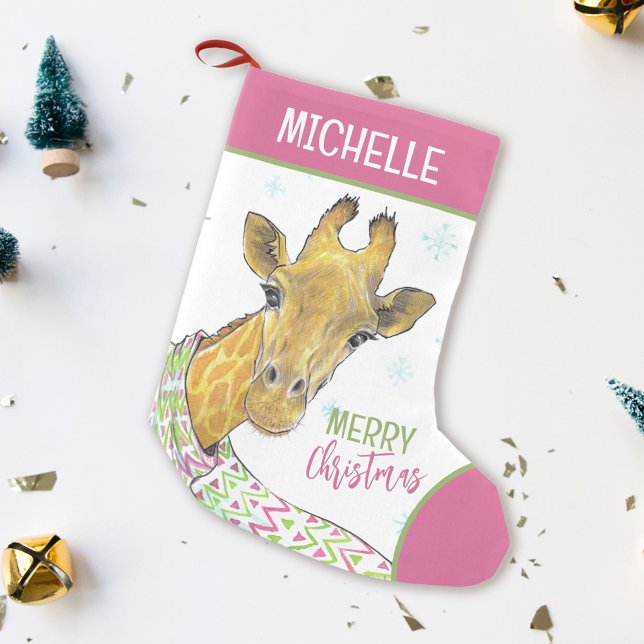 Giraffe im Weihnachtsschal Niedlicher Winter Tierk Kleiner Weihnachtsstrumpf (Von Creator hochgeladen)