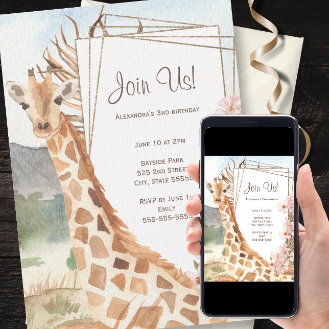Giraffe in African Savannah Birthday Party Einladung (Available in physical and digital formats!)