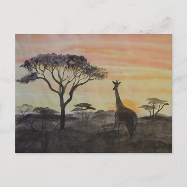 Giraffe in Afrikanischer Sonnenuntergang Postkarte (Vorderseite)