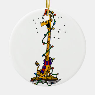 Giraffe in den Lichtern auf Schlitten Keramik Ornament