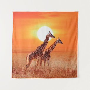 Giraffe in der afrikanischen Savanne gegen den Bac Wandteppich