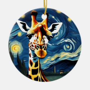 Giraffe in der Sternennacht Keramik Ornament