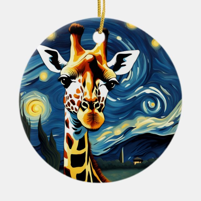Giraffe in der Sternennacht Keramik Ornament (Vorne)