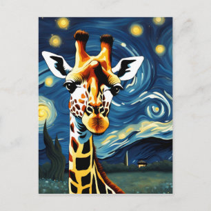 Giraffe in der Sternennacht Postkarte