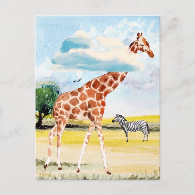 Giraffe in der Wasserfarbe der Wolken Postkarte (Vorderseite)