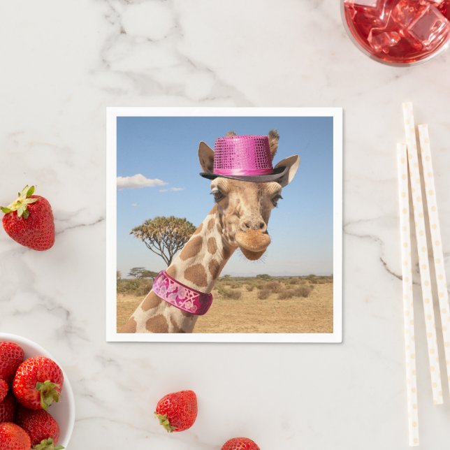 Giraffe in einem funkelnd rosa Hut Serviette (Beispiel)