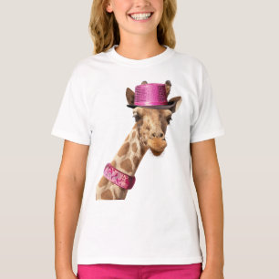 Giraffe in einem funkelnd rosa Hut T-Shirt