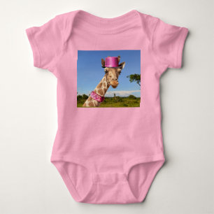 Giraffe in einem glänzenden rosa Hut Baby Strampler