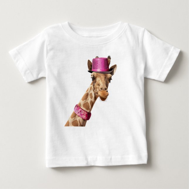 Giraffe in einem rosa, glänzenden Hut Baby T-shirt (Vorderseite)