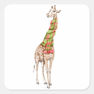 Giraffe in einem Scarf Quadratischer Aufkleber