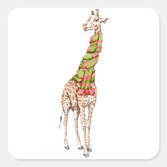 Giraffe in einem Scarf Quadratischer Aufkleber (Vorderseite)